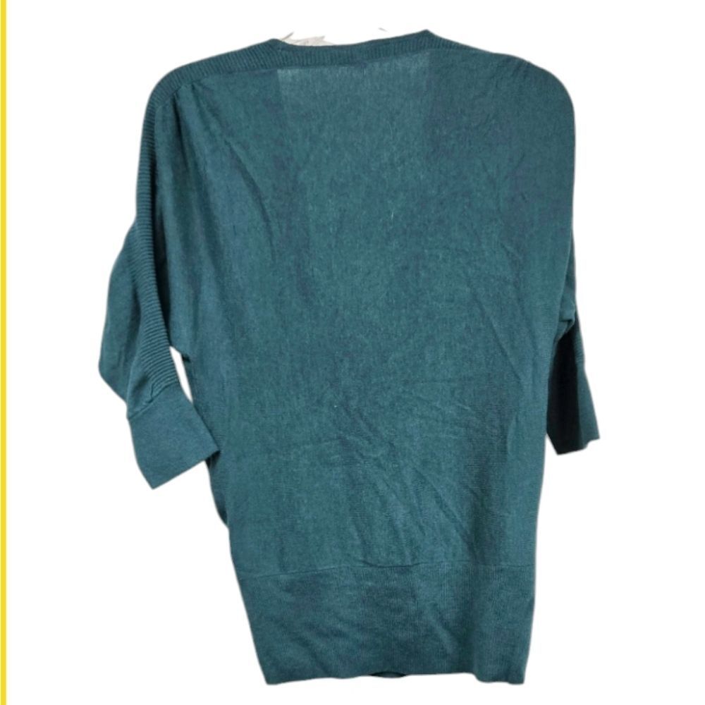 LOFT Teal Surplice Sweater Medium Wool Blend Faux Wrap 3/4 Sleeve Work Top - Picture 5 of 10
